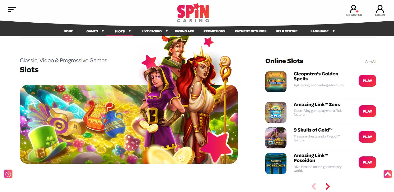 Slots available at Spin casino Spin casino slots